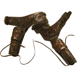 Double Leather Pistol Holster with Belt - Tooled