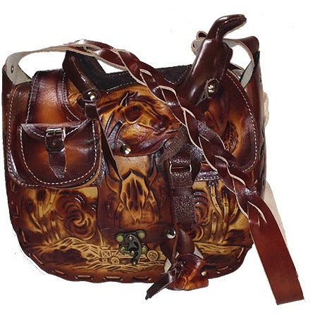 Tooled Leather Saddle Purse - (SL436)